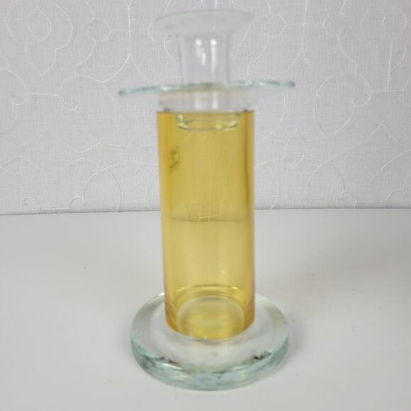 VINTAGE Mid Century Modern Candle Sticks Yellow & Clear Glass Holder Set of 2 - Picture 7 of 16